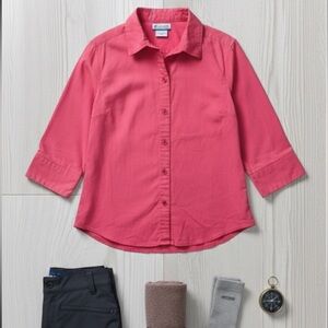 COLUMBIA SPORTSWEAR Women’s Pink 3/4 Sleeve Collared Button Fitted Shirt